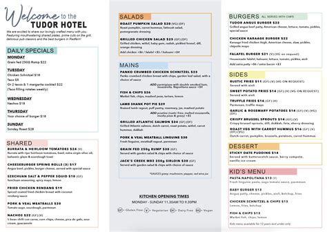 tudor hotel lunch menu